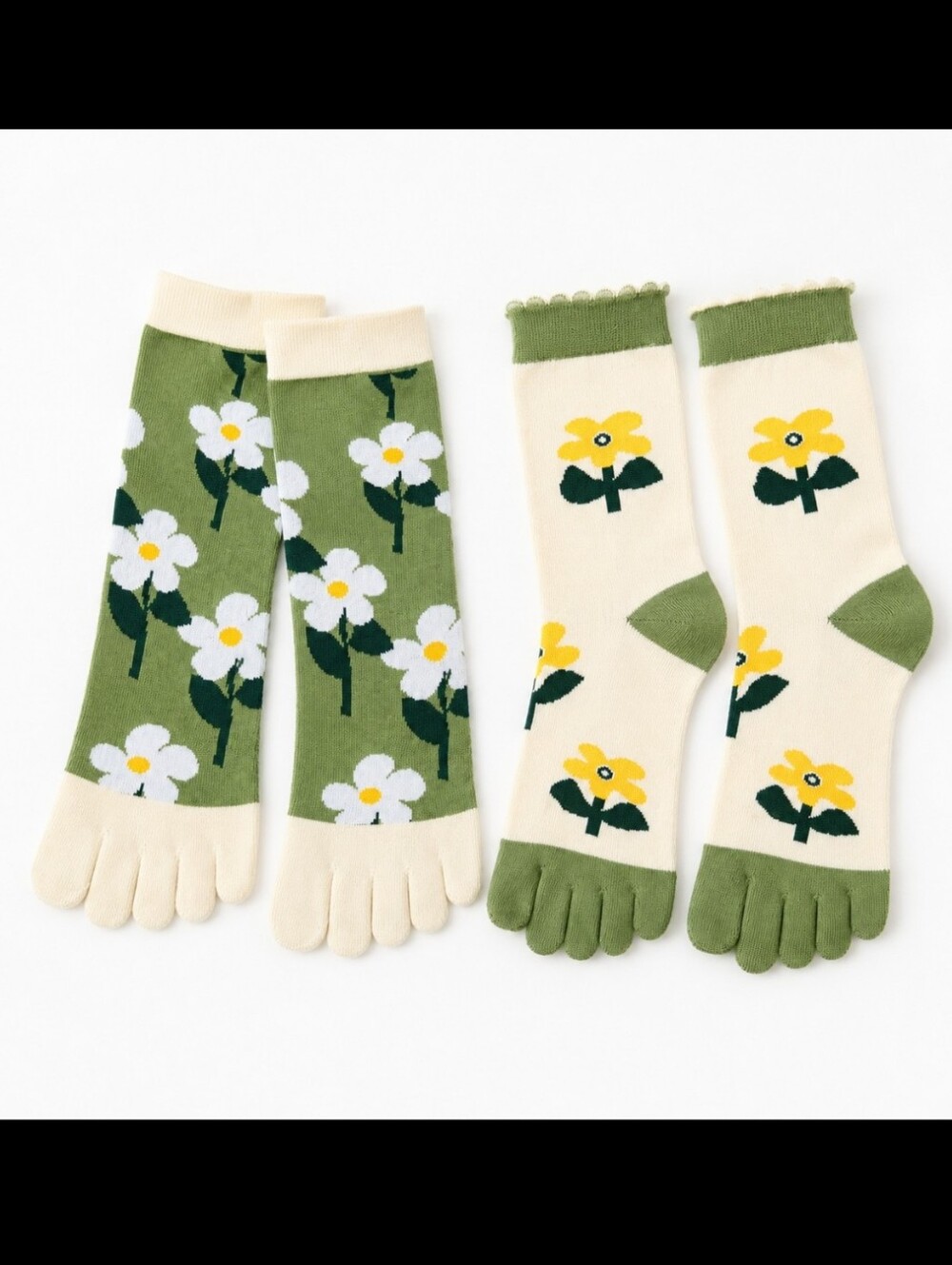 NWT 2 Pair Floral Five Toe Cotton Socks Womens SIZE  5-8